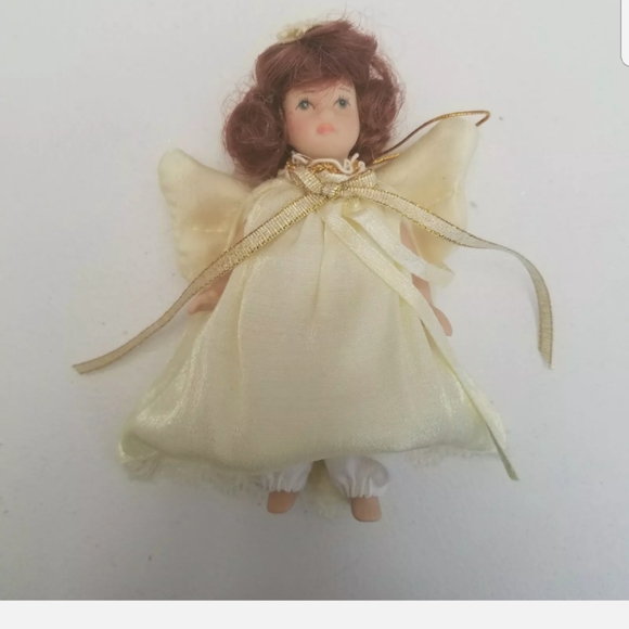 VTG Victorian Christmas Ornament Angel Velvet Dress Skater Porcelain Girls Lot 4 - Picture 2 of 7